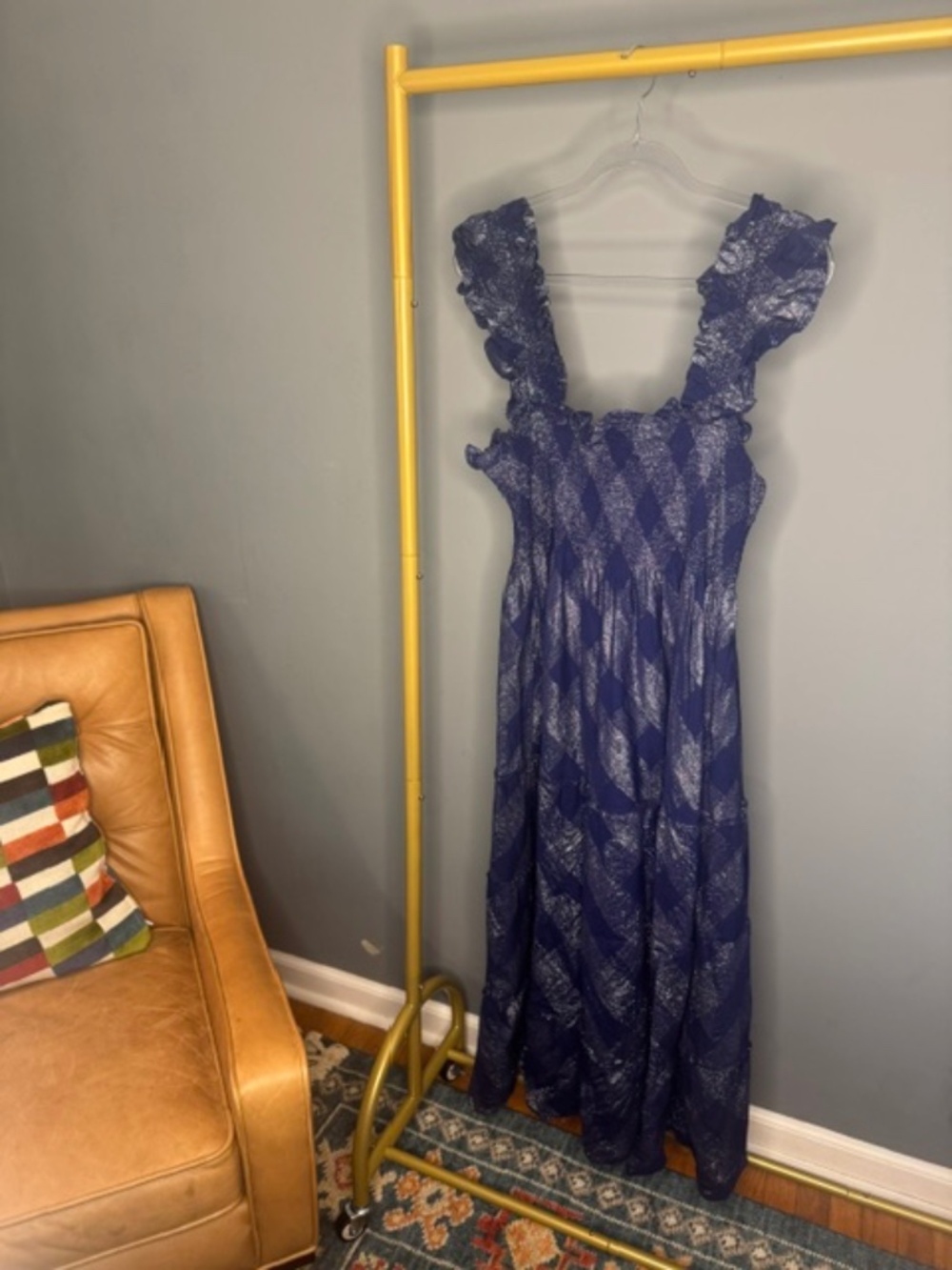 Hill House Home Navy Metallic Smocked Nap Dress Size M